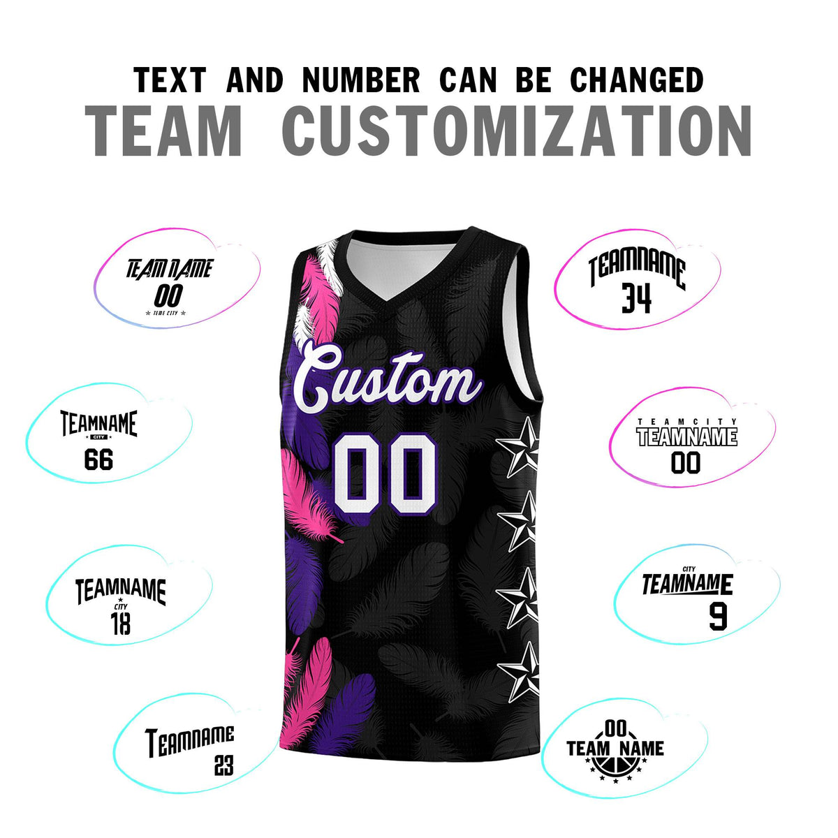 Custom Youth Basketball Jersey Black White Feather Series Sports Uniform