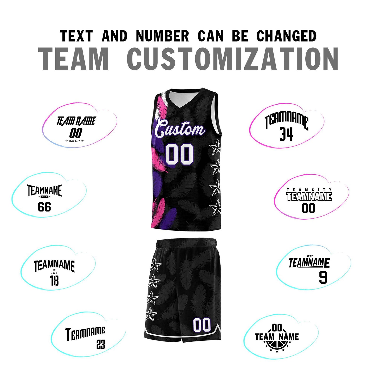 Custom Youth Basketball Jersey Black White Feather Series Sports Uniform