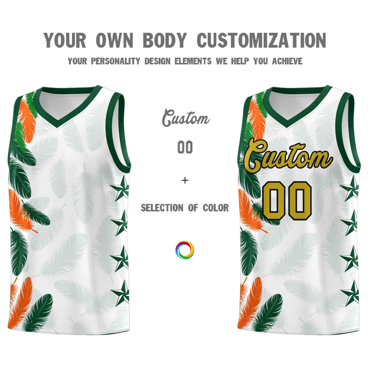 Custom Youth Basketball Jersey White Old Gold Feather Series Sports Uniform