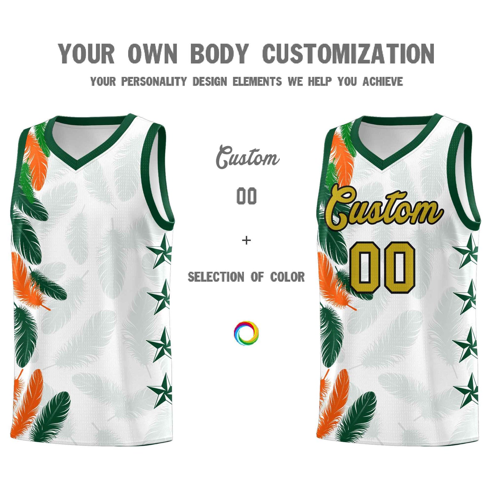 Custom Youth Basketball Jersey White Old Gold Feather Series Sports Uniform