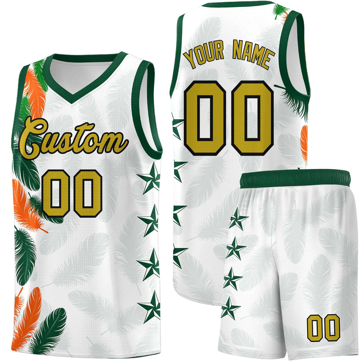 Custom Youth Basketball Jersey White Old Gold Feather Series Sports Uniform