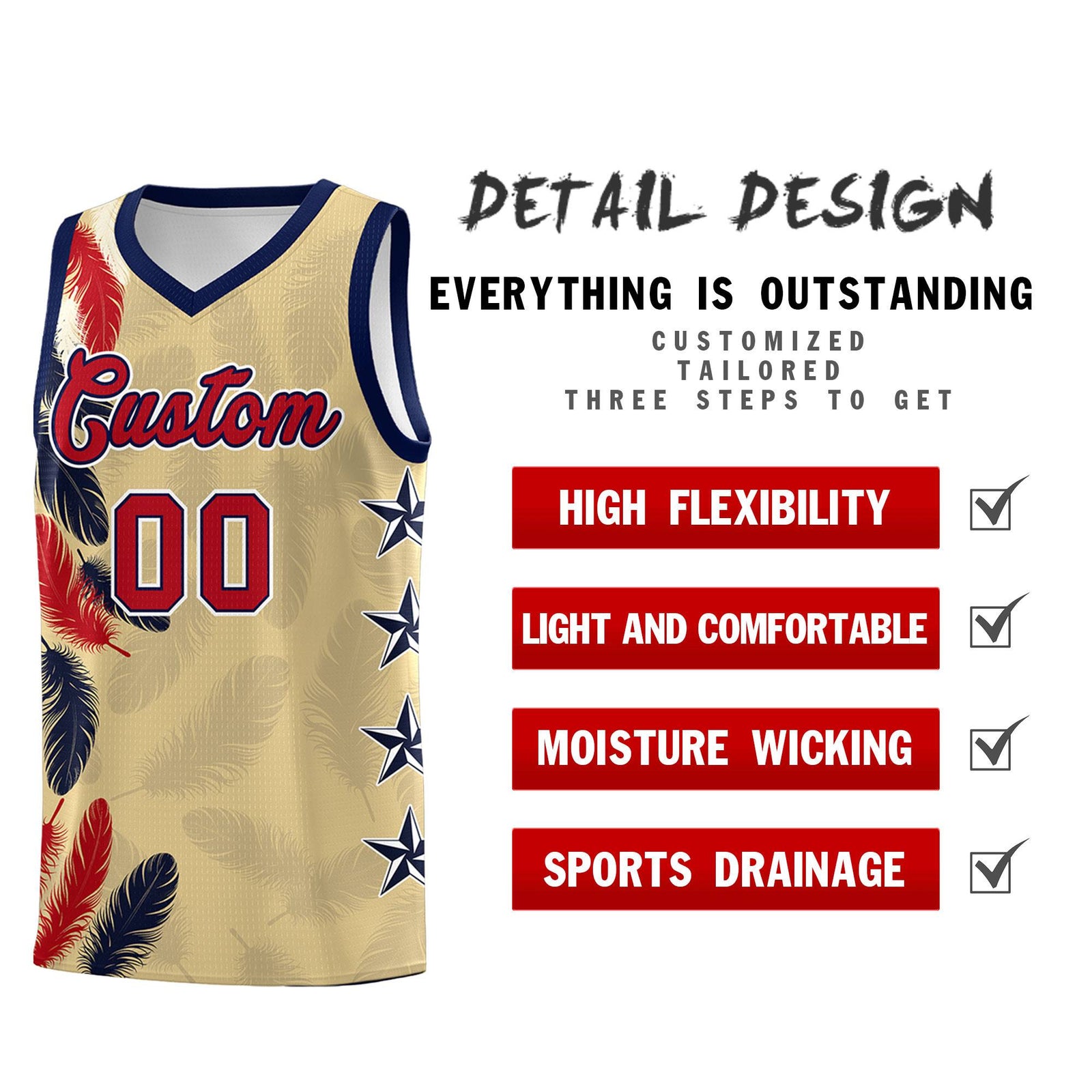 Custom Youth Basketball Jersey Khaki Red Feather Series Sports Uniform