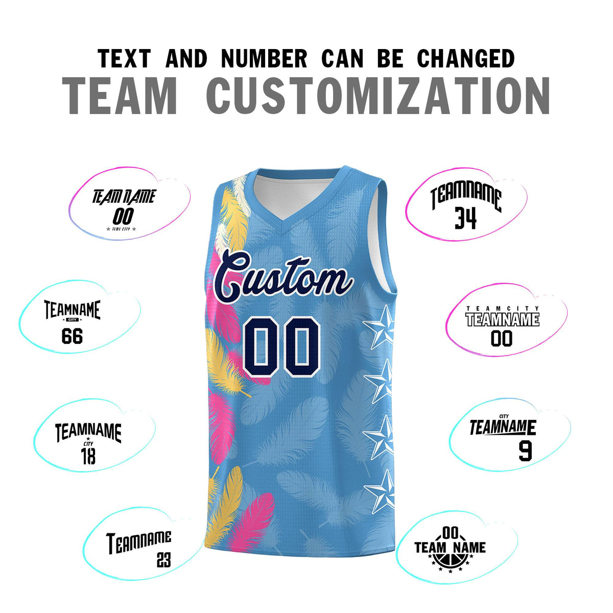 Custom Youth Basketball Jersey Light Blue Navy Feather Series Sports Uniform