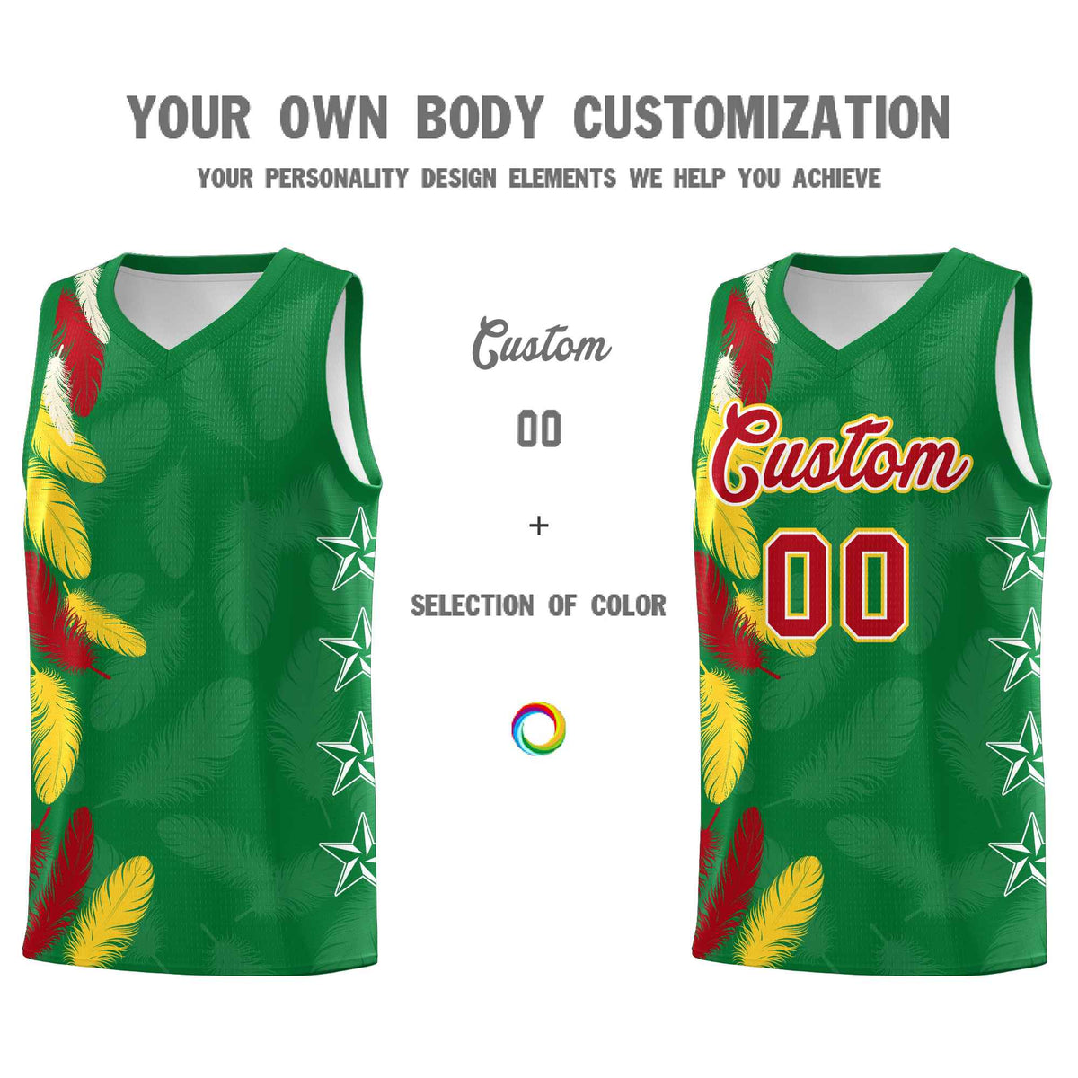 Custom Youth Basketball Jersey Kelly Green Red Feather Series Sports Uniform