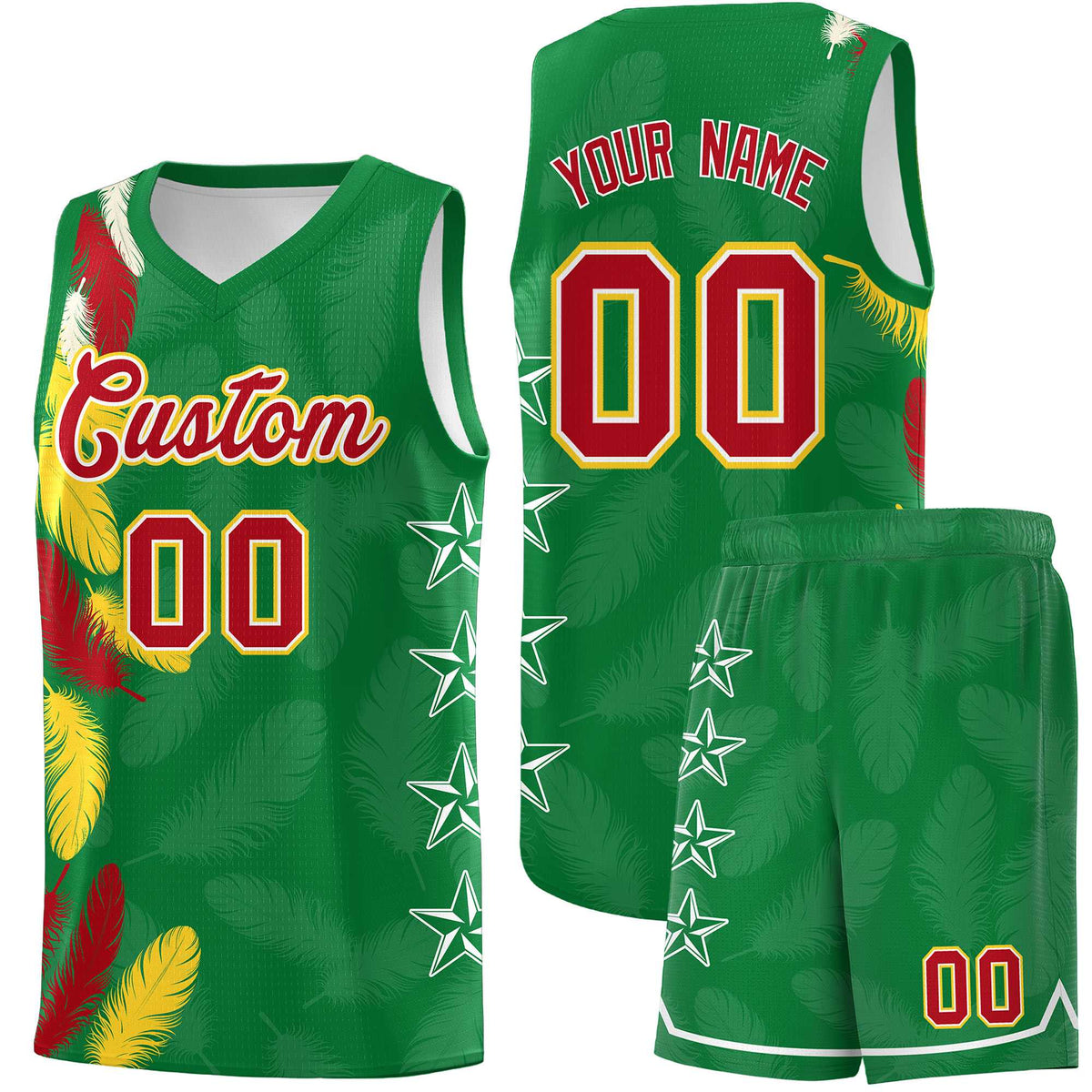 Custom Youth Basketball Jersey Kelly Green Red Feather Series Sports Uniform
