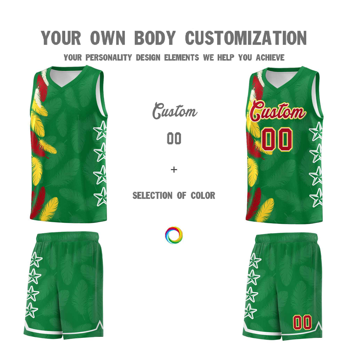 Custom Youth Basketball Jersey Kelly Green Red Feather Series Sports Uniform