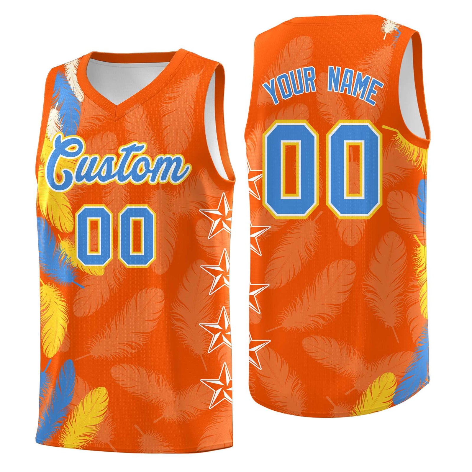 Custom Youth Basketball Jersey Orange Powder Blue Feather Series Sports Uniform