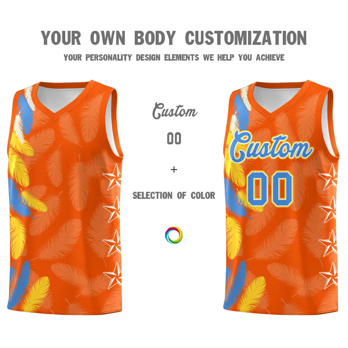 Custom Youth Basketball Jersey Orange Powder Blue Feather Series Sports Uniform