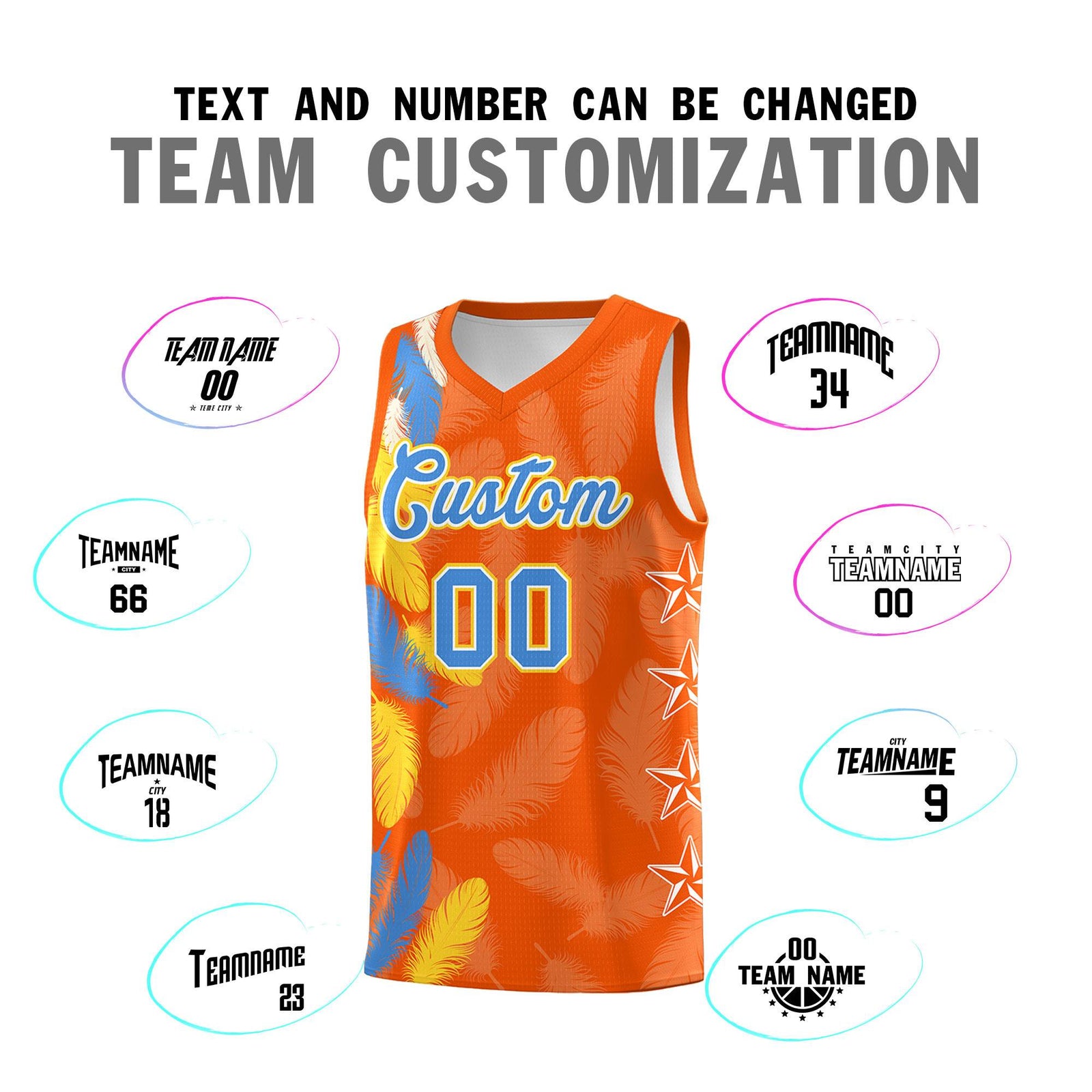 Custom Youth Basketball Jersey Orange Powder Blue Feather Series Sports Uniform