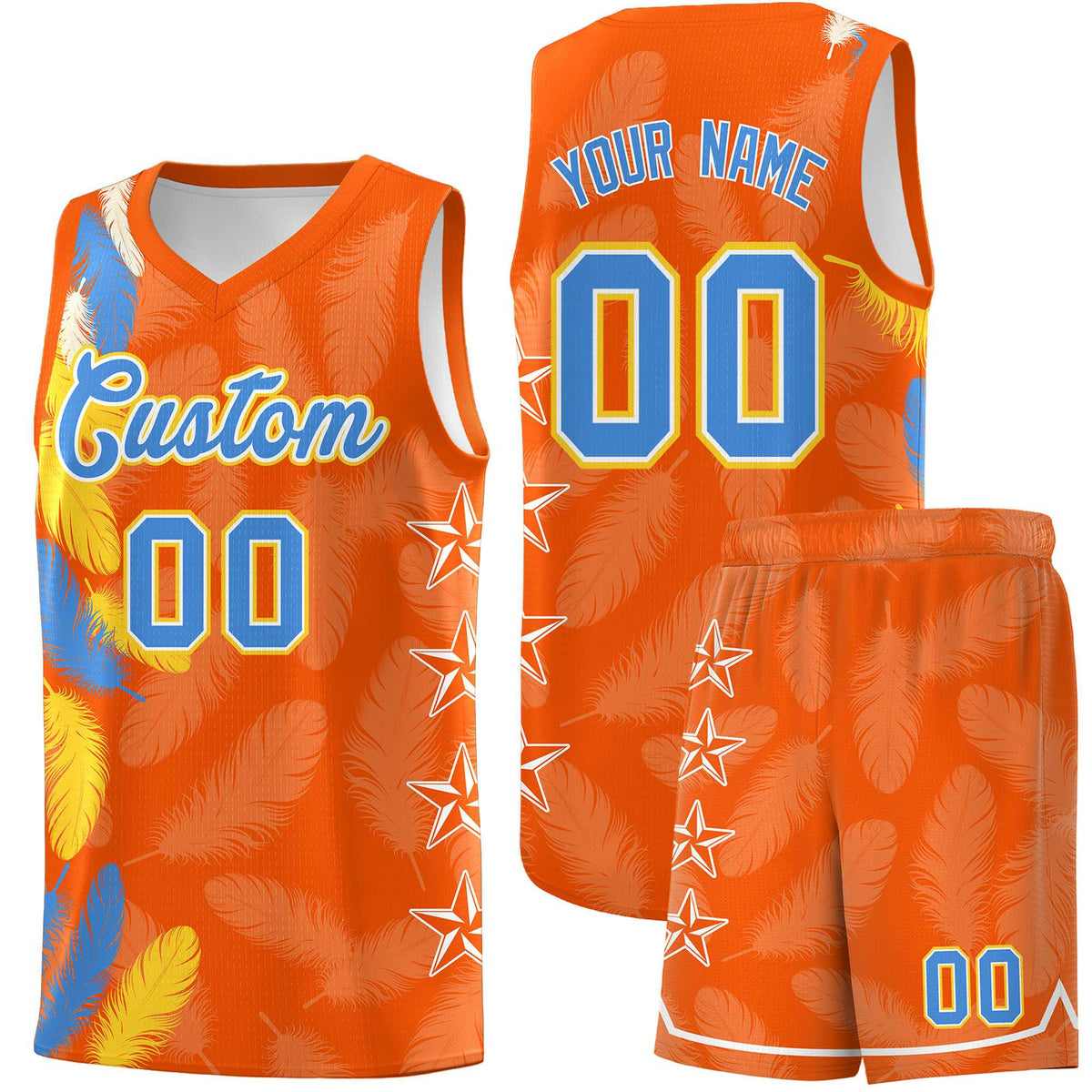 Custom Youth Basketball Jersey Orange Powder Blue Feather Series Sports Uniform