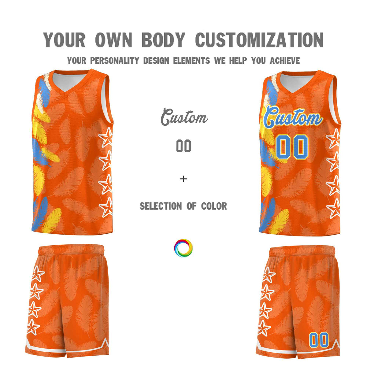 Custom Youth Basketball Jersey Orange Powder Blue Feather Series Sports Uniform