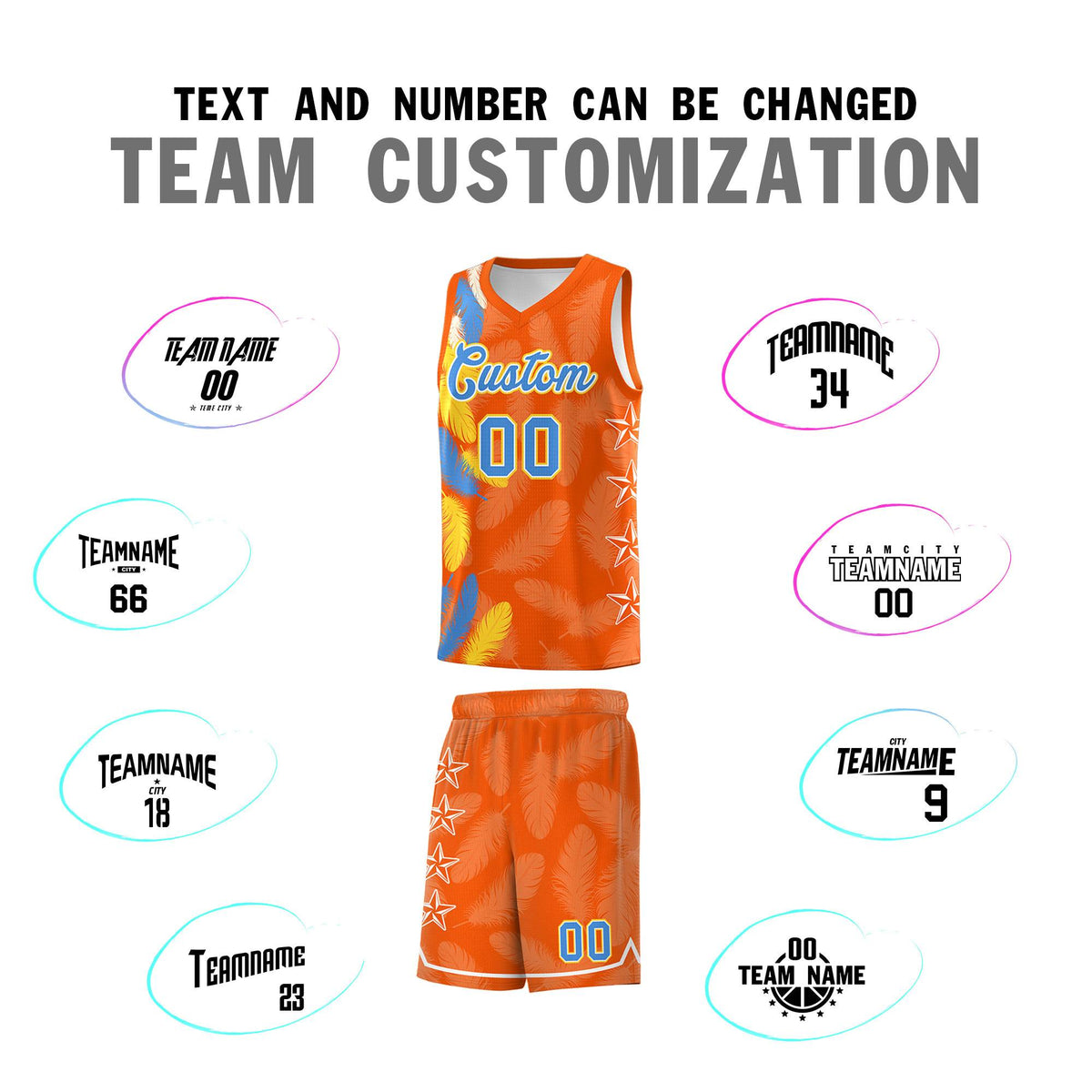 Custom Youth Basketball Jersey Orange Powder Blue Feather Series Sports Uniform