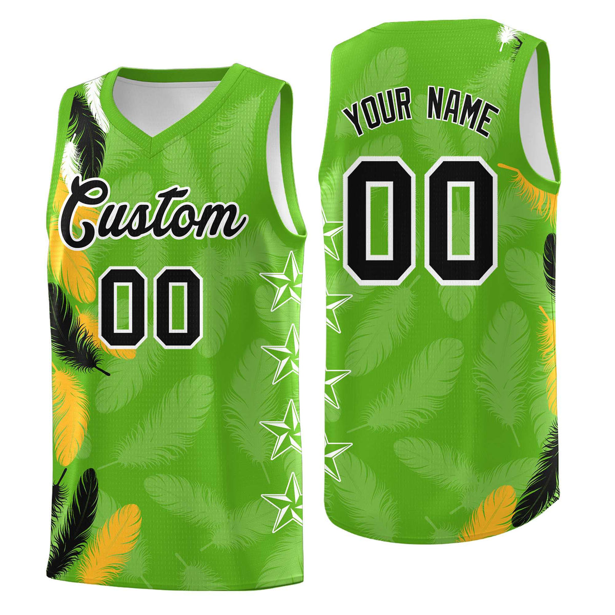 Custom Youth Basketball Jersey Neon Green Black Feather Series Sports Uniform
