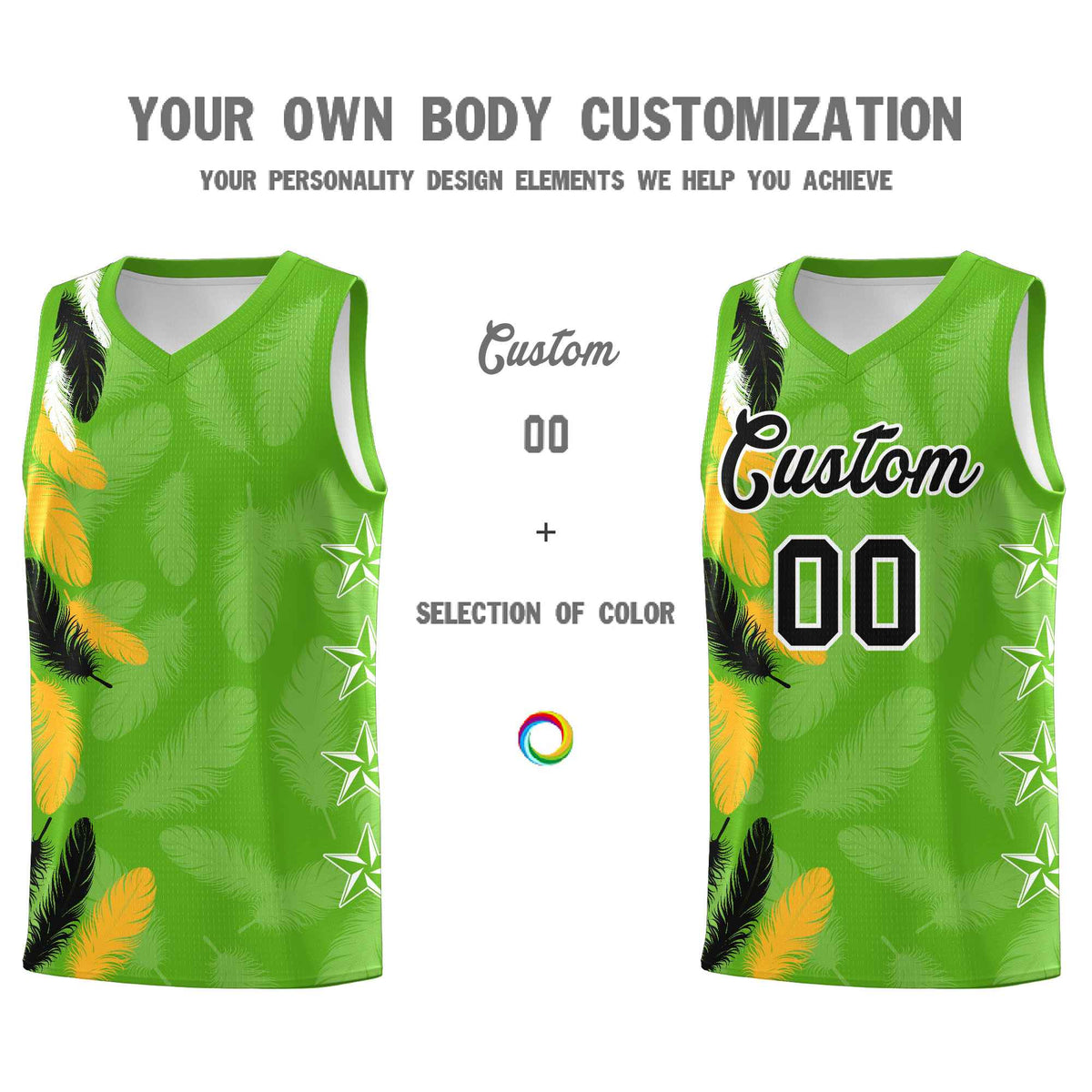 Custom Youth Basketball Jersey Neon Green Black Feather Series Sports Uniform