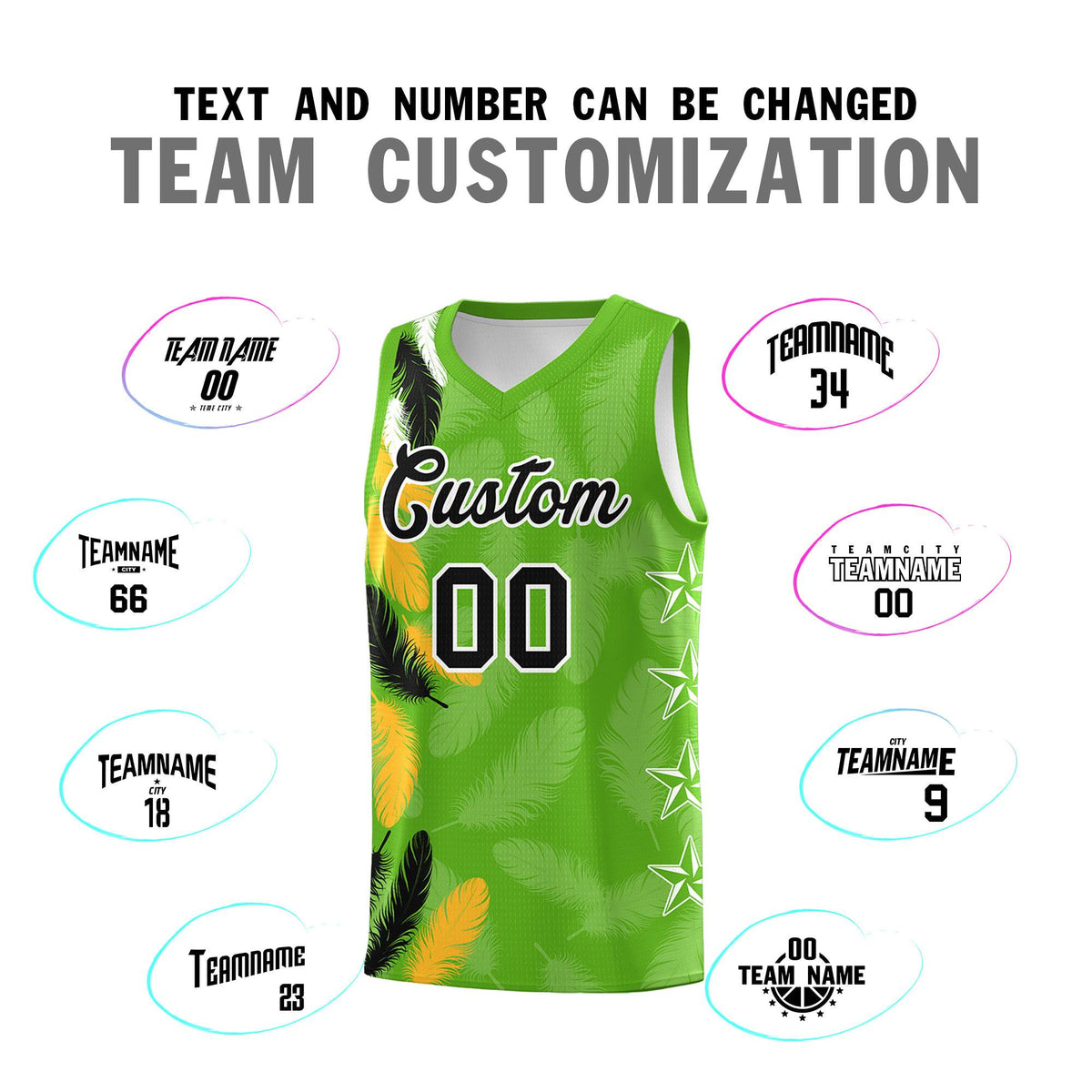 Custom Youth Basketball Jersey Neon Green Black Feather Series Sports Uniform