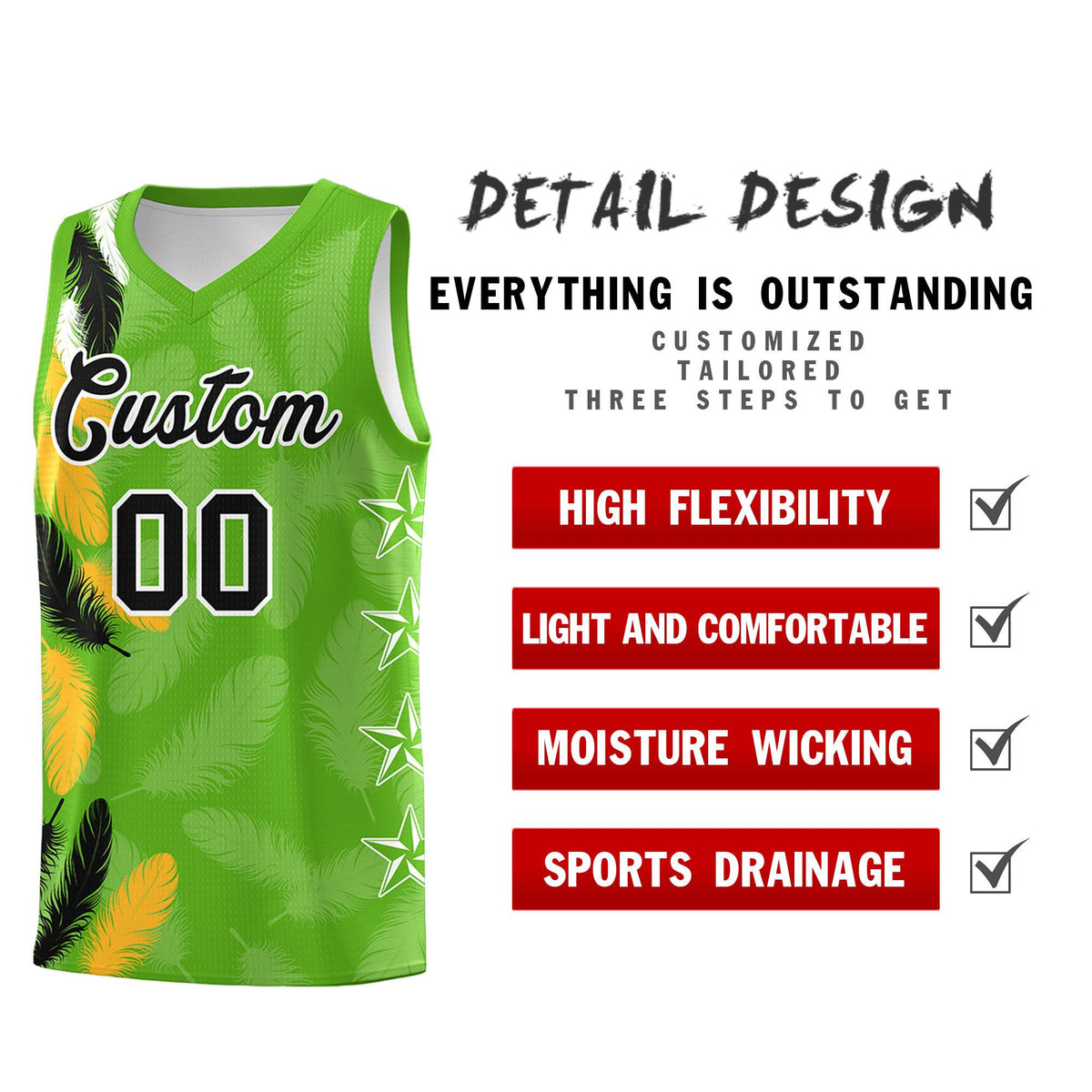 Custom Youth Basketball Jersey Neon Green Black Feather Series Sports Uniform