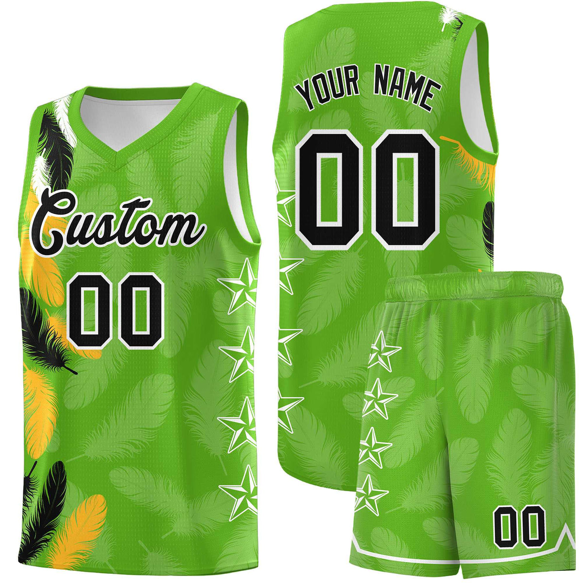 Custom Youth Basketball Jersey Neon Green Black Feather Series Sports Uniform