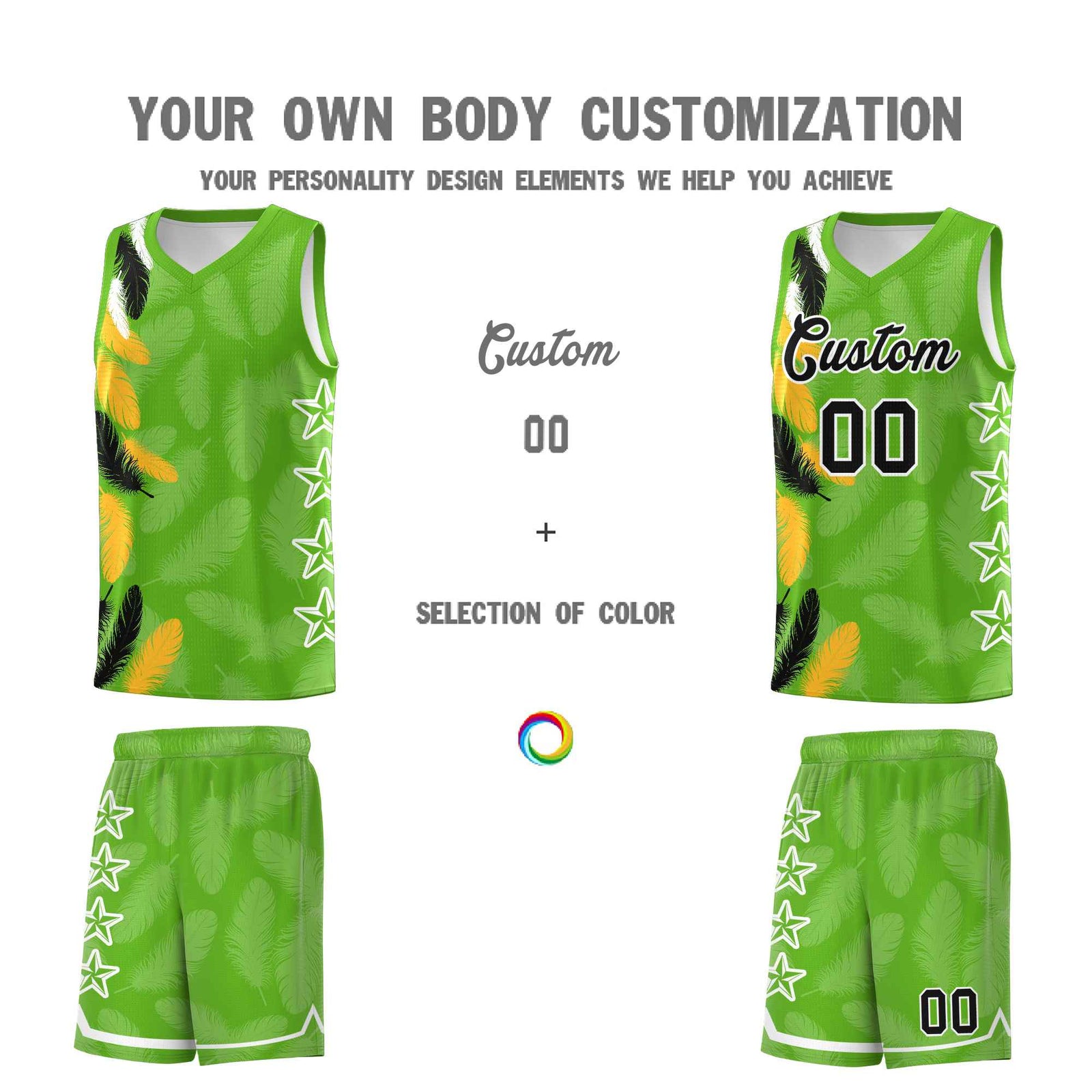 Custom Youth Basketball Jersey Neon Green Black Feather Series Sports Uniform