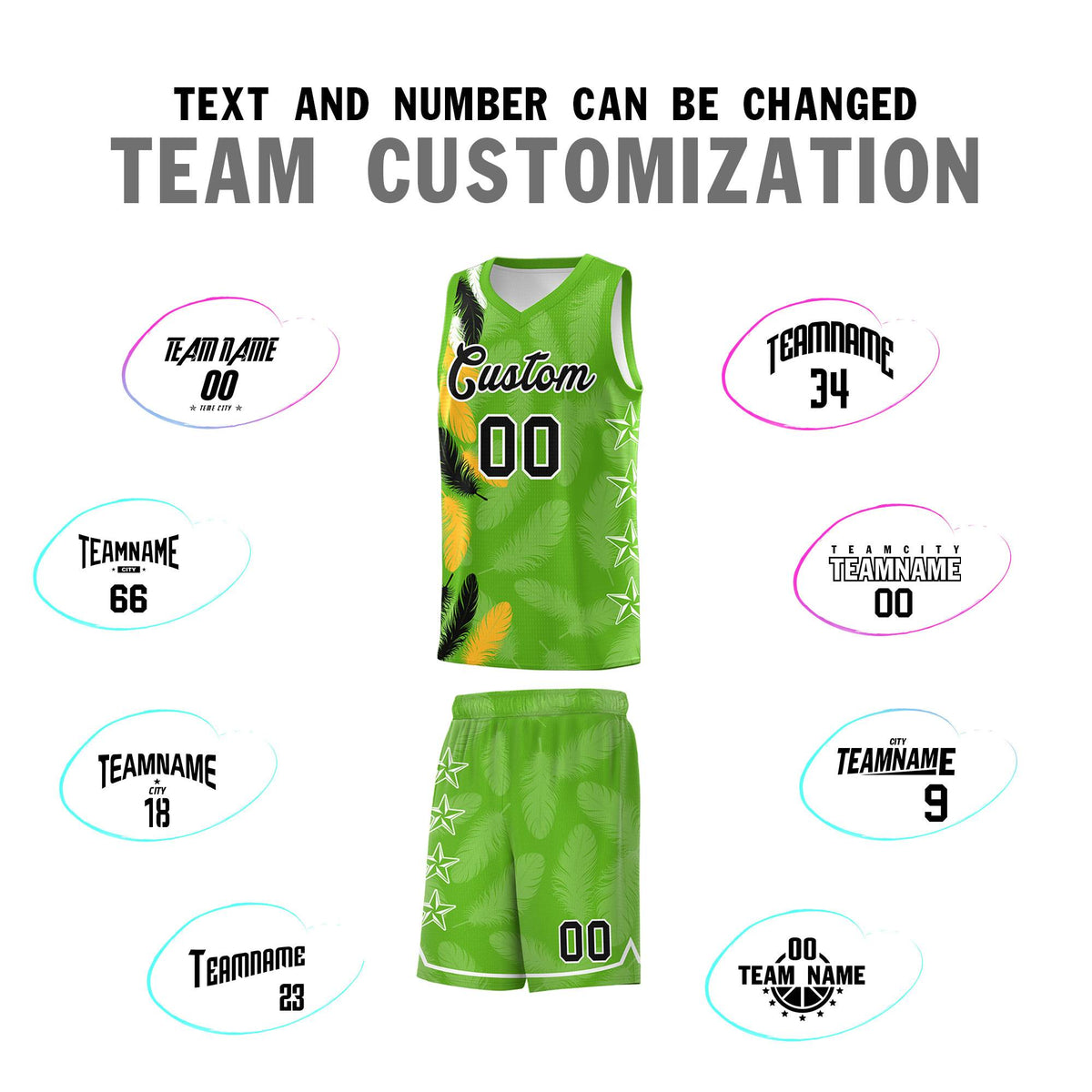 Custom Youth Basketball Jersey Neon Green Black Feather Series Sports Uniform