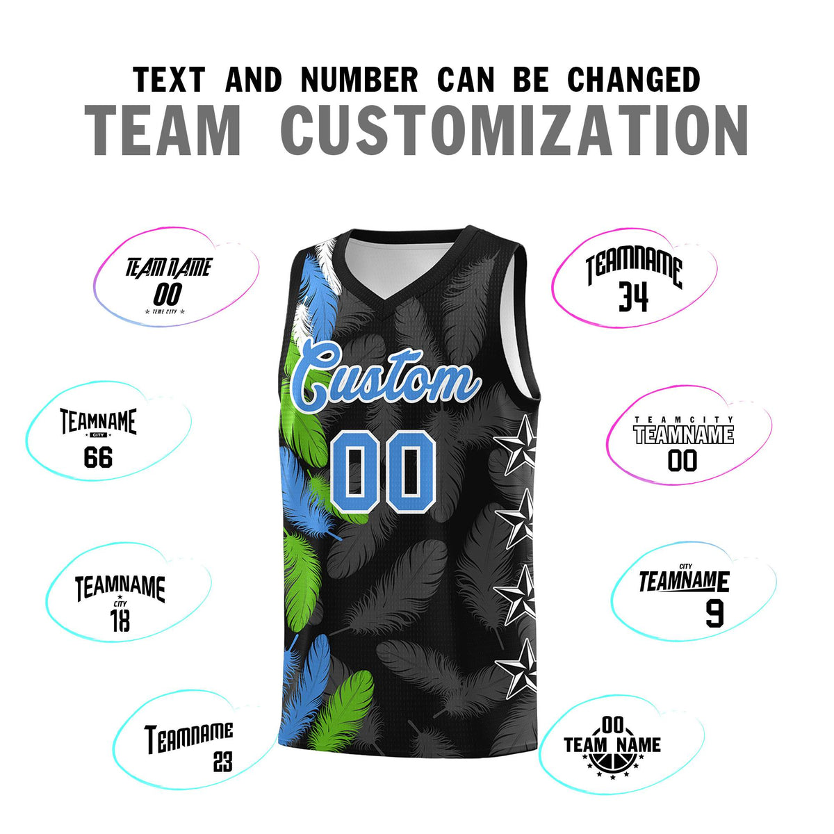 Custom Youth Basketball Jersey Black Powder Blue Feather Series Sports Uniform