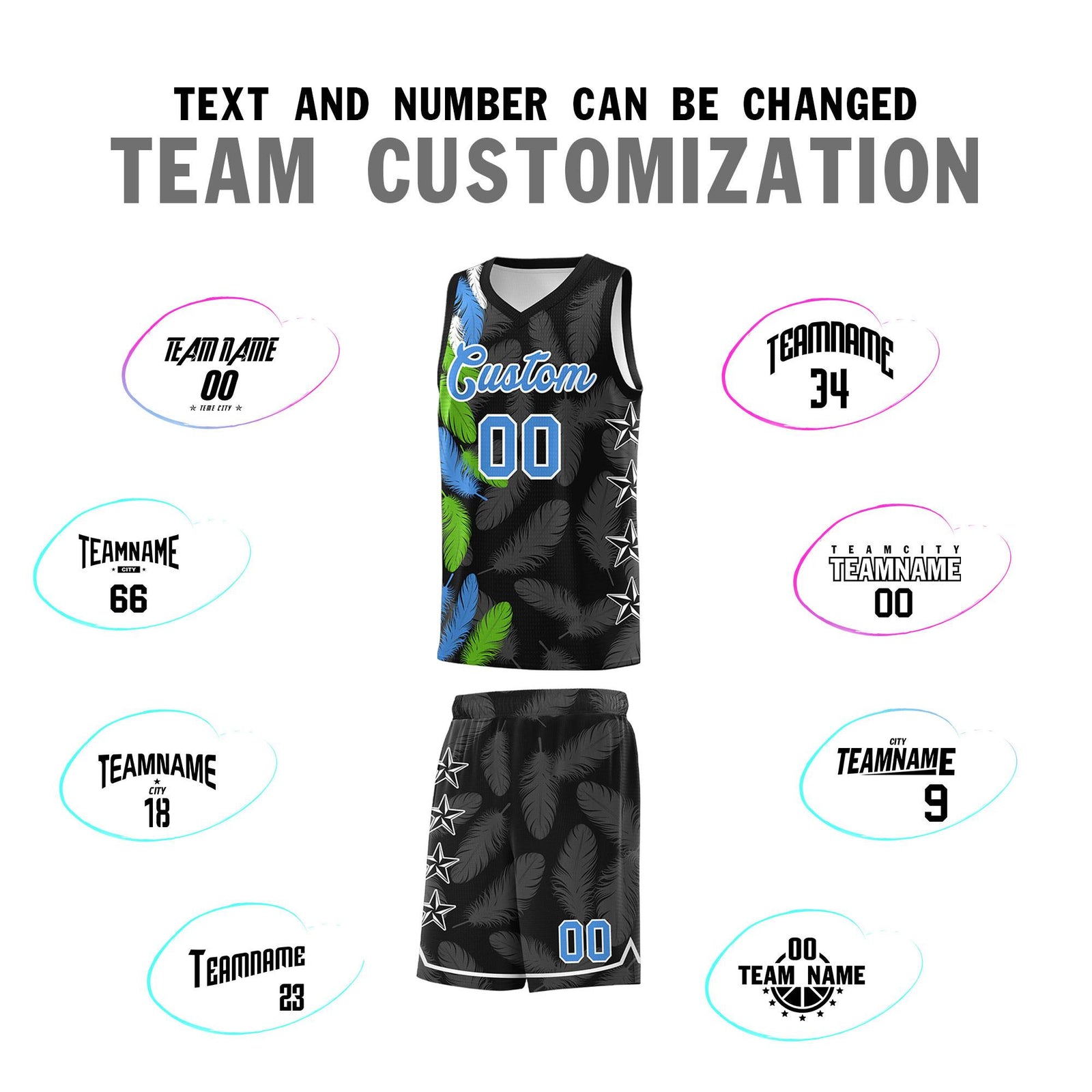 Custom Youth Basketball Jersey Black Powder Blue Feather Series Sports Uniform