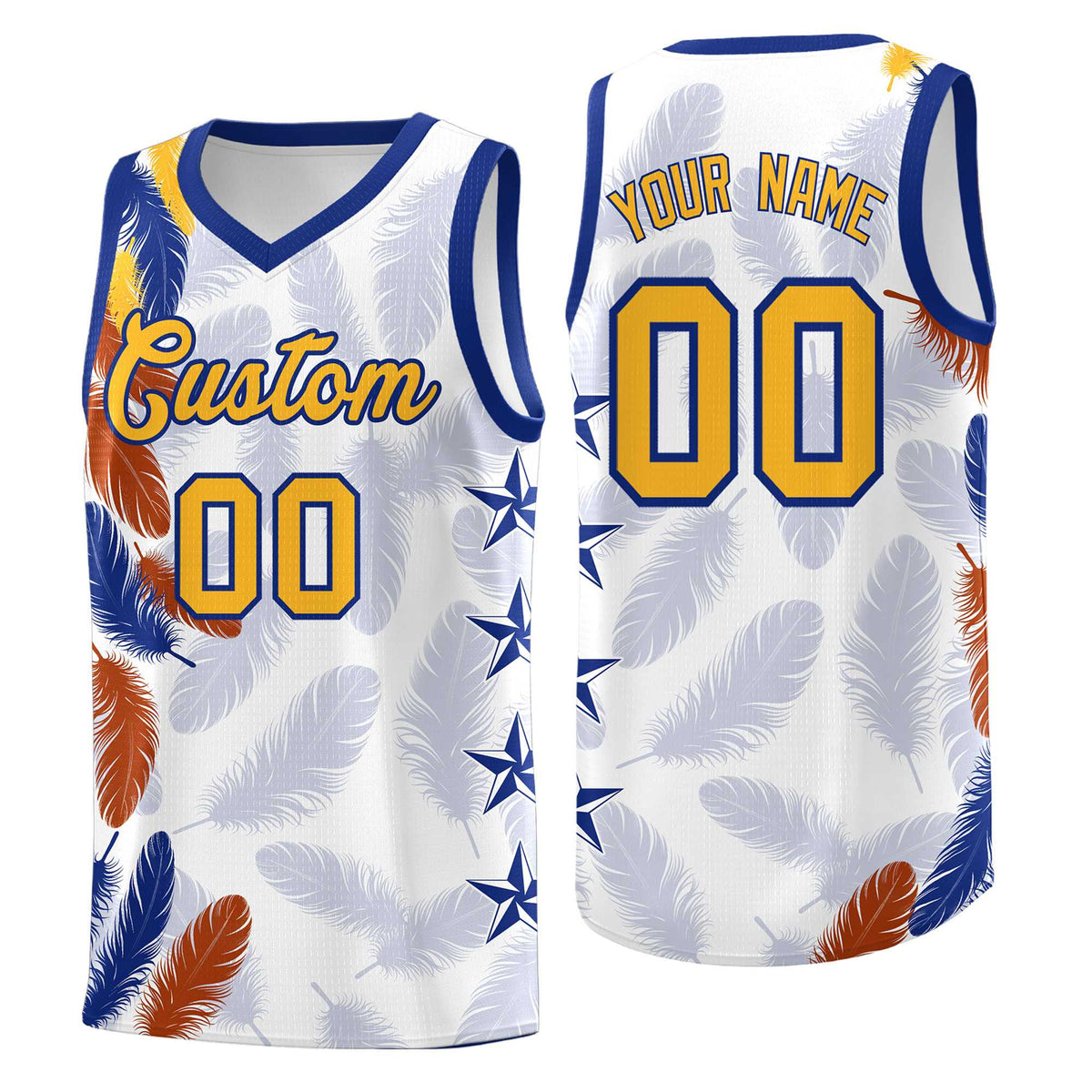 Custom Youth Basketball Jersey White Gold Feather Series Sports Uniform