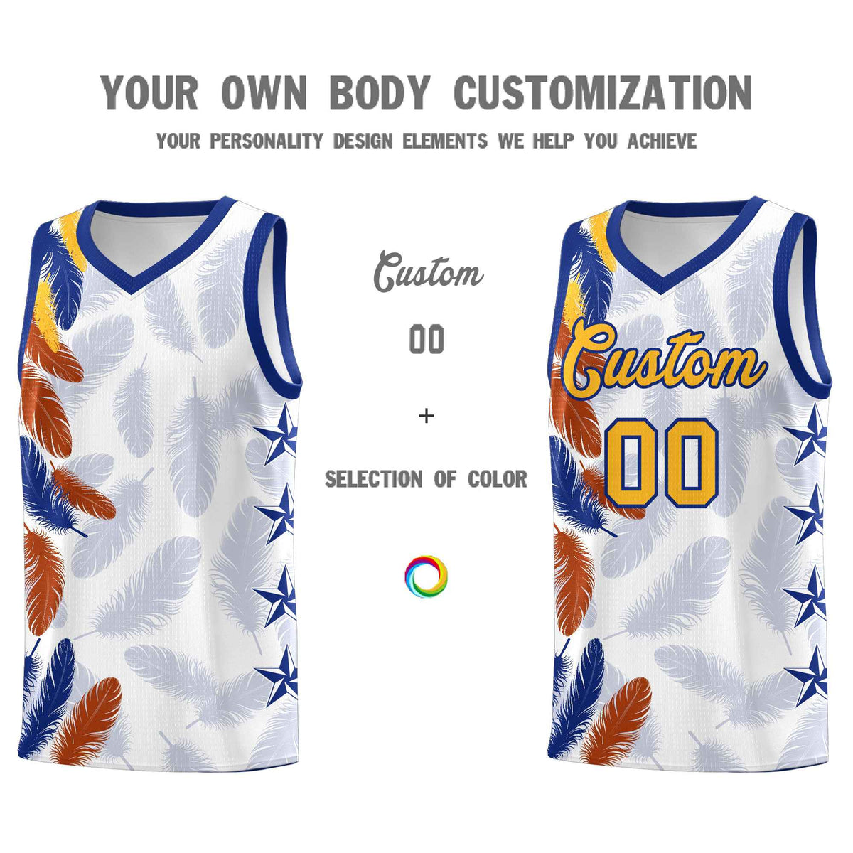 Custom Youth Basketball Jersey White Gold Feather Series Sports Uniform