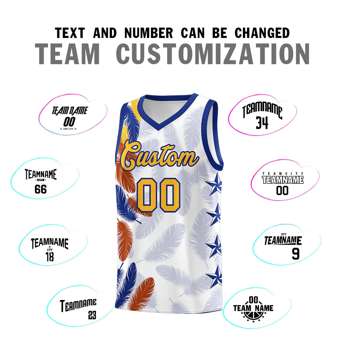 Custom Youth Basketball Jersey White Gold Feather Series Sports Uniform