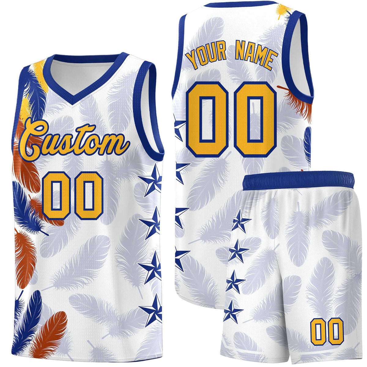 Custom Youth Basketball Jersey White Gold Feather Series Sports Uniform