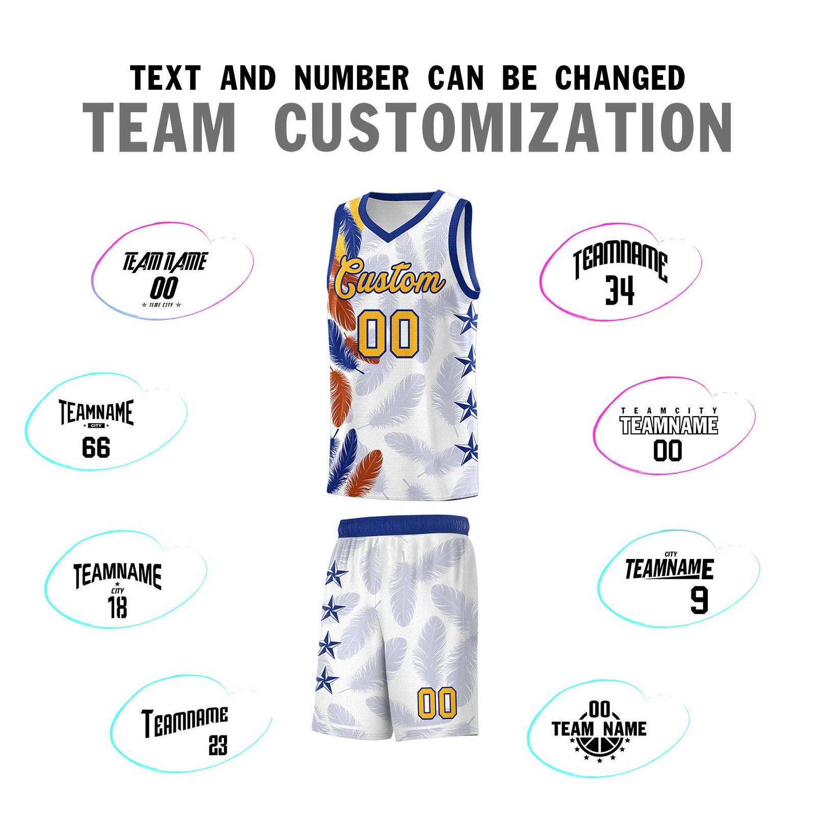 Custom Youth Basketball Jersey White Gold Feather Series Sports Uniform