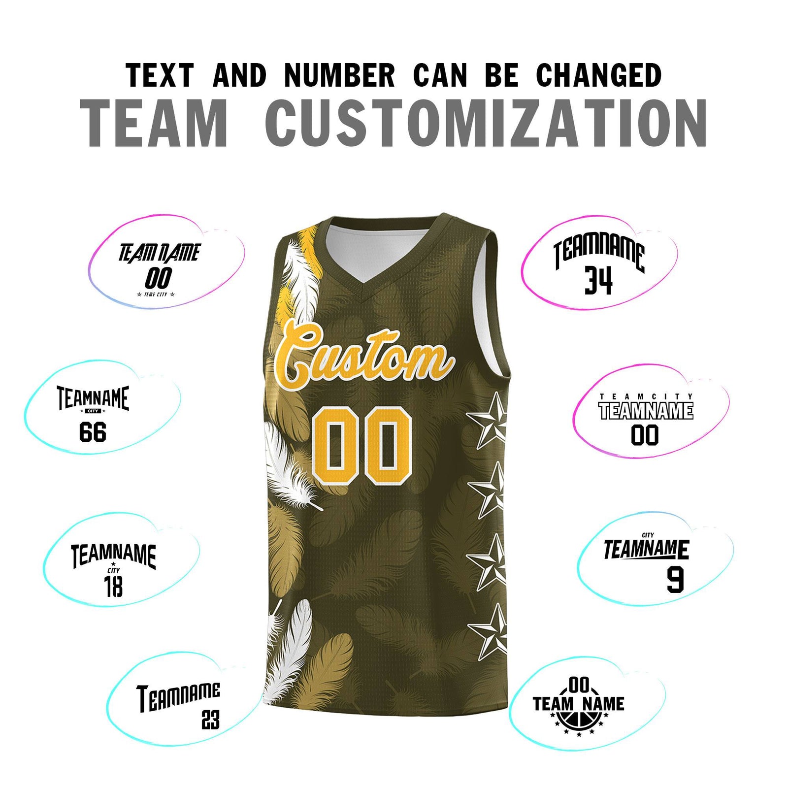 Custom Youth Basketball Jersey Olive Gold Feather Series Sports Uniform