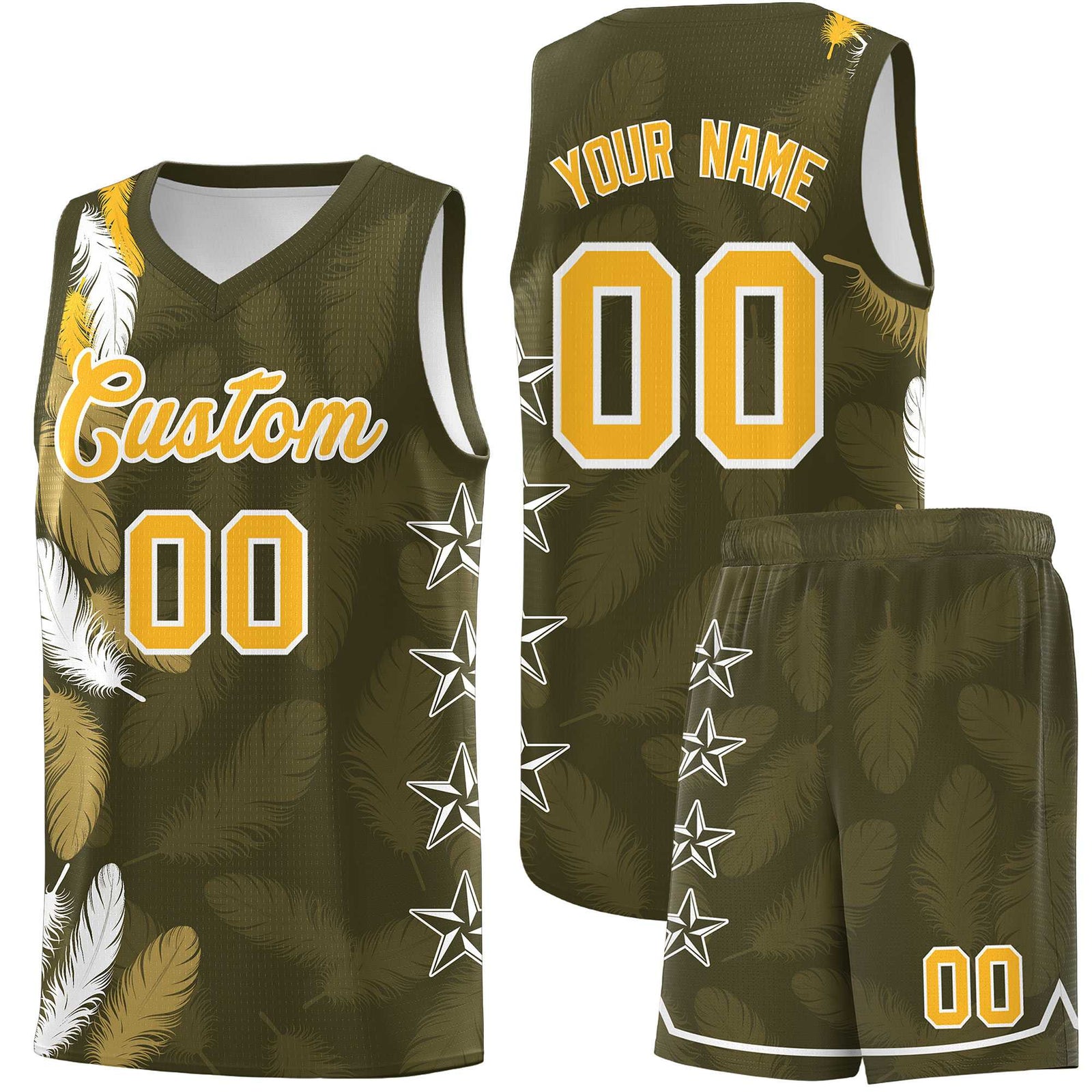 Custom Youth Basketball Jersey Olive Gold Feather Series Sports Uniform