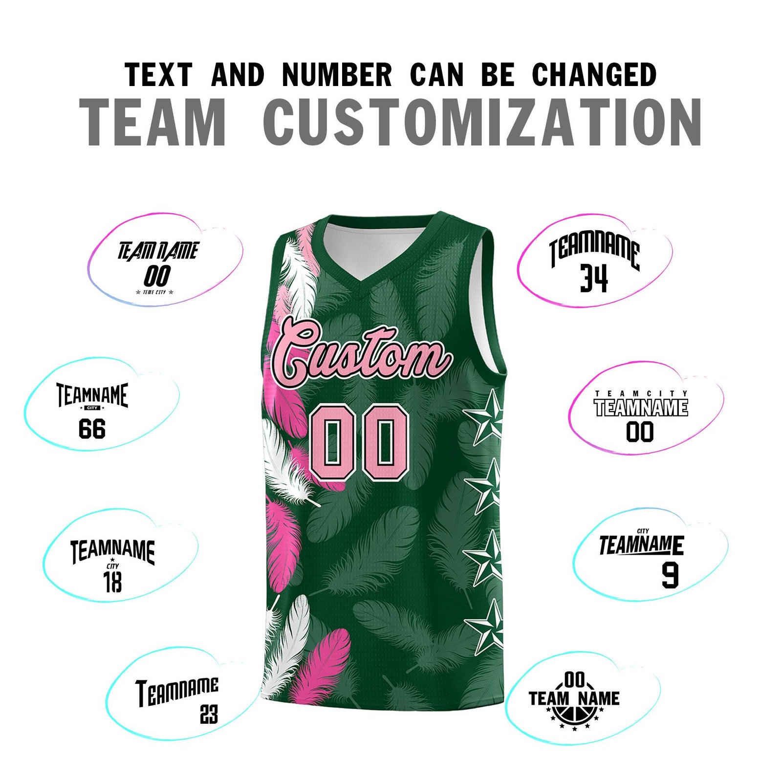 Custom Youth Basketball Jersey Green Light Pink Feather Series Sports Uniform