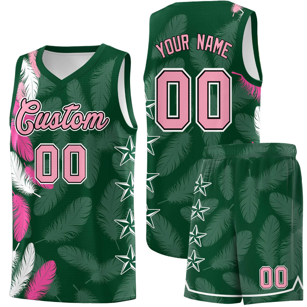 Custom Youth Basketball Jersey Green Light Pink Feather Series Sports Uniform