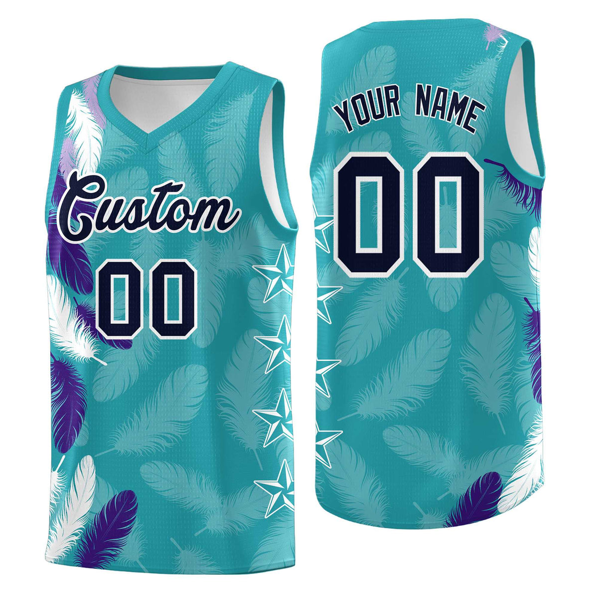 Custom Youth Basketball Jersey Aqua Navy Feather Series Sports Uniform