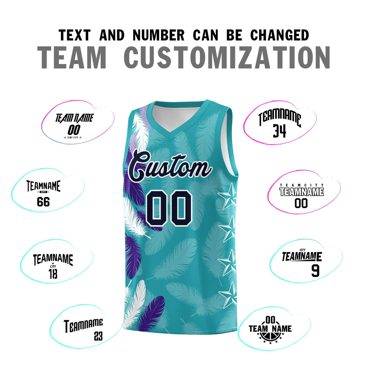Custom Youth Basketball Jersey Aqua Navy Feather Series Sports Uniform