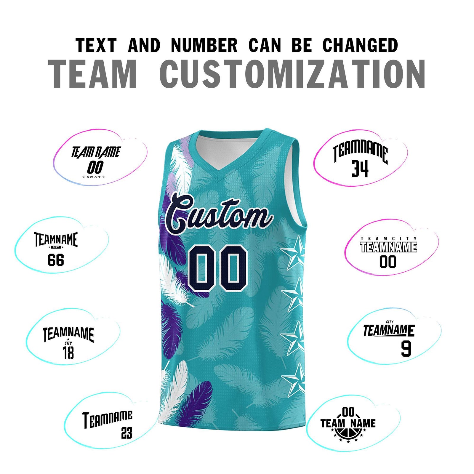 Custom Youth Basketball Jersey Aqua Navy Feather Series Sports Uniform