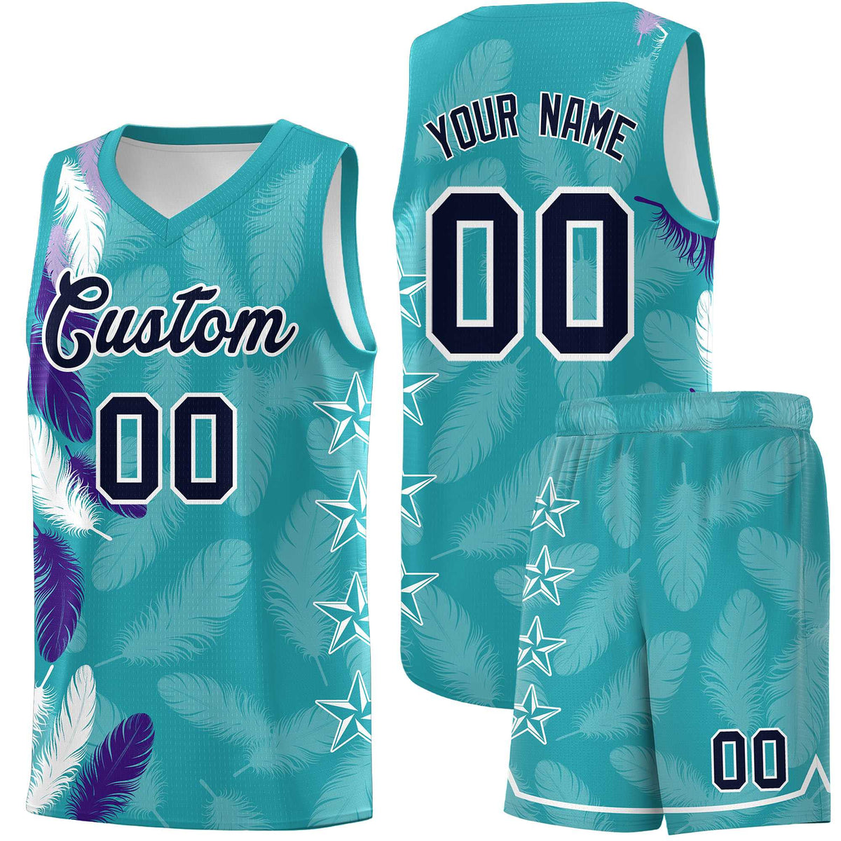 Custom Youth Basketball Jersey Aqua Navy Feather Series Sports Uniform