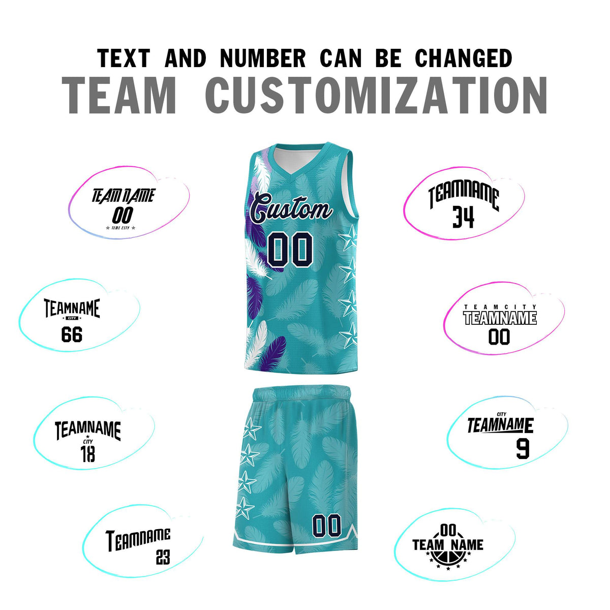 Custom Youth Basketball Jersey Aqua Navy Feather Series Sports Uniform