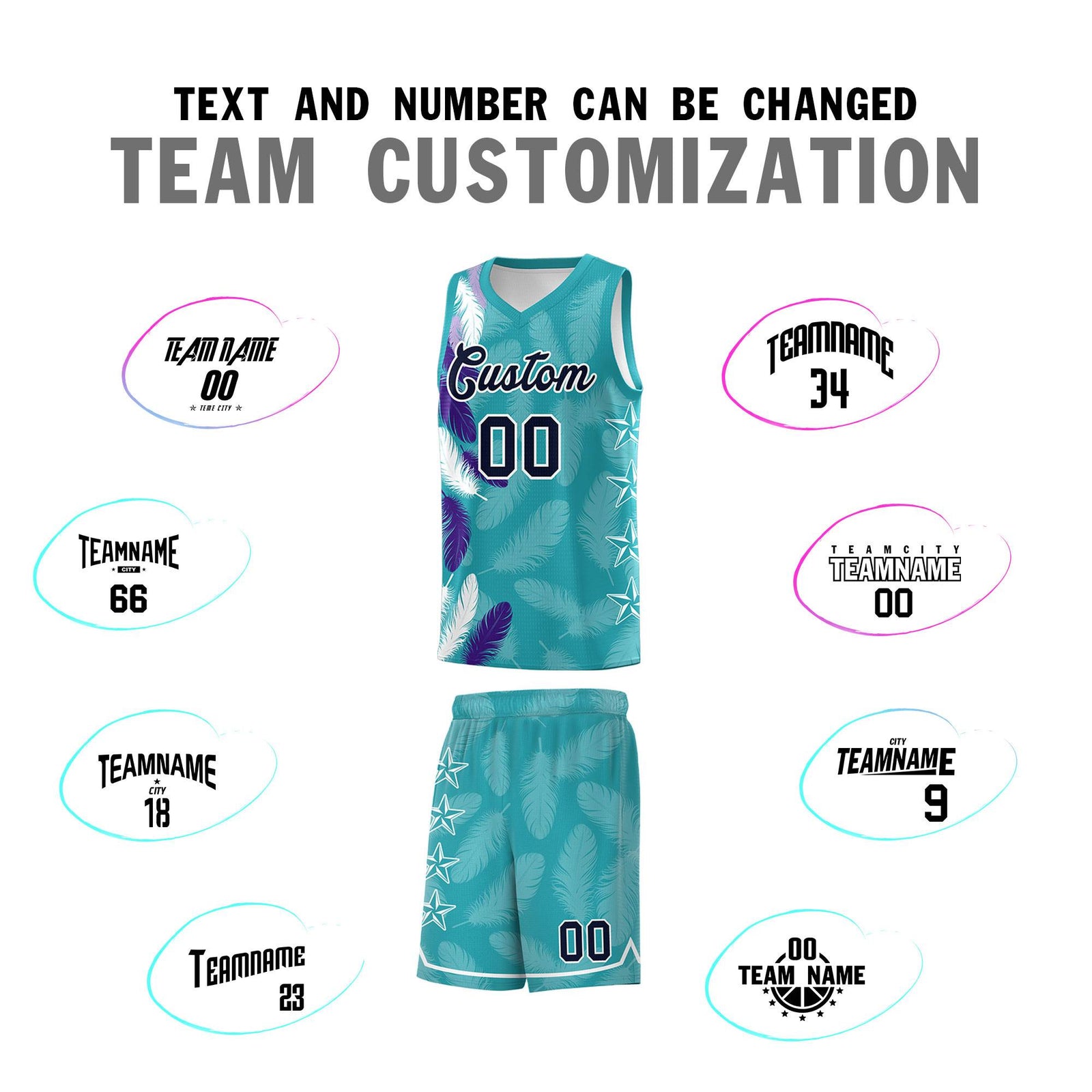 Custom Youth Basketball Jersey Aqua Navy Feather Series Sports Uniform