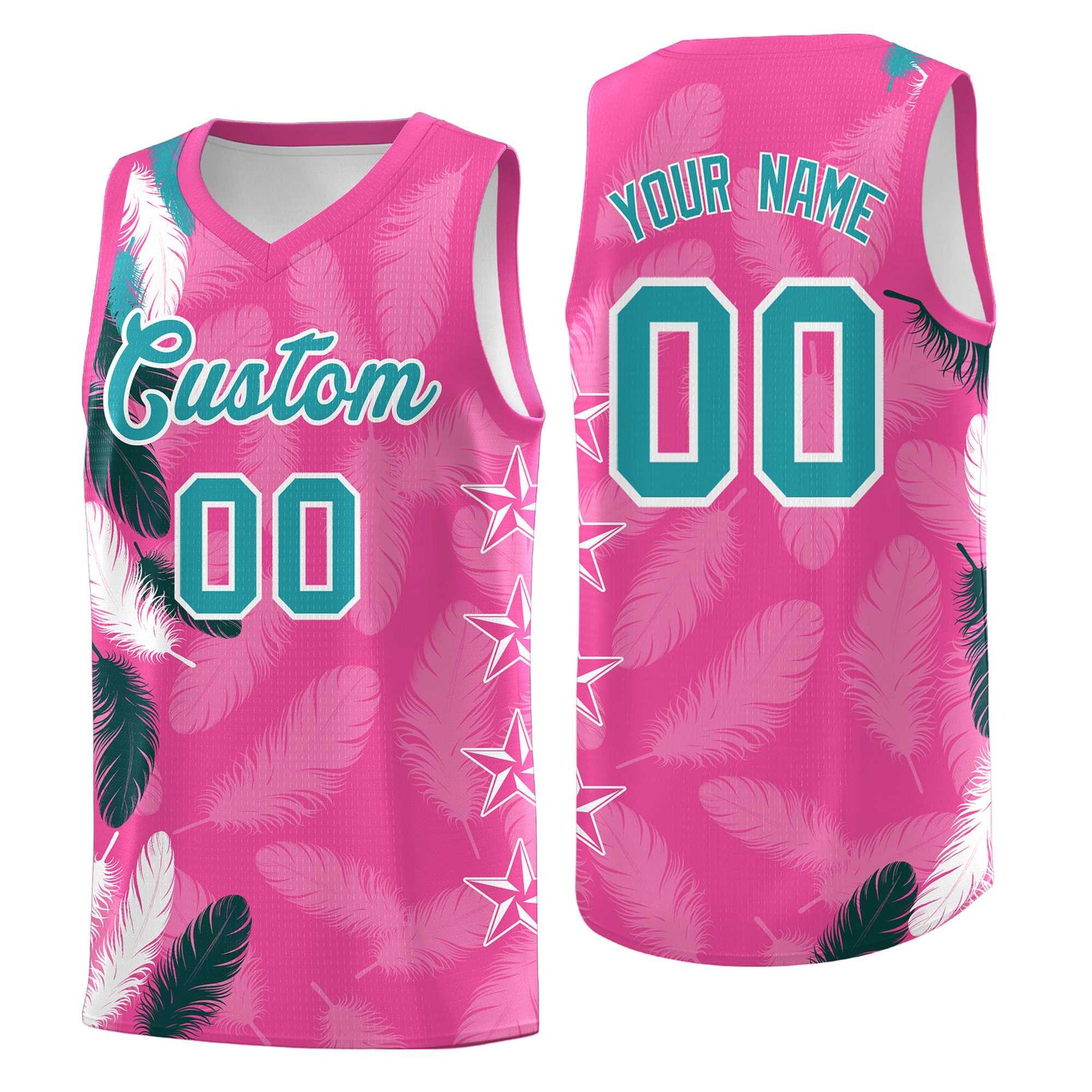 Custom Youth Basketball Jersey Pink Aqua Feather Series Sports Uniform