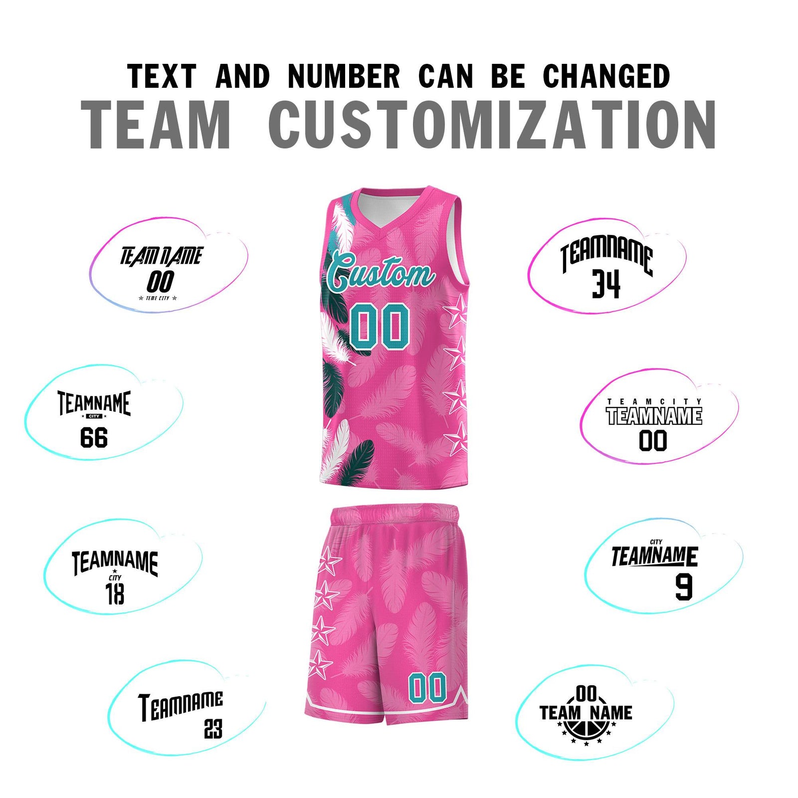 Custom Youth Basketball Jersey Pink Aqua Feather Series Sports Uniform