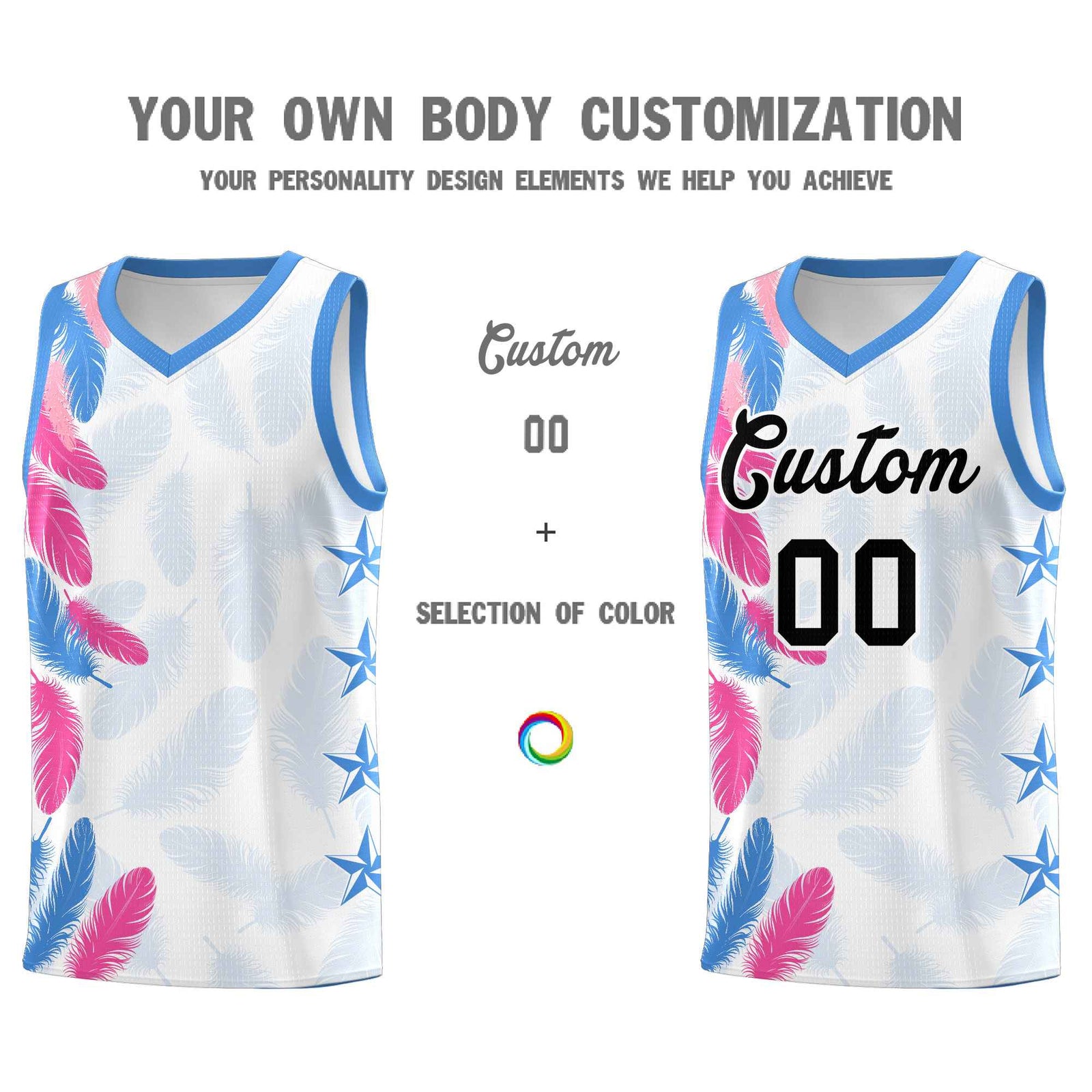 Custom Youth Basketball Jersey White Black Feather Series Sports Uniform