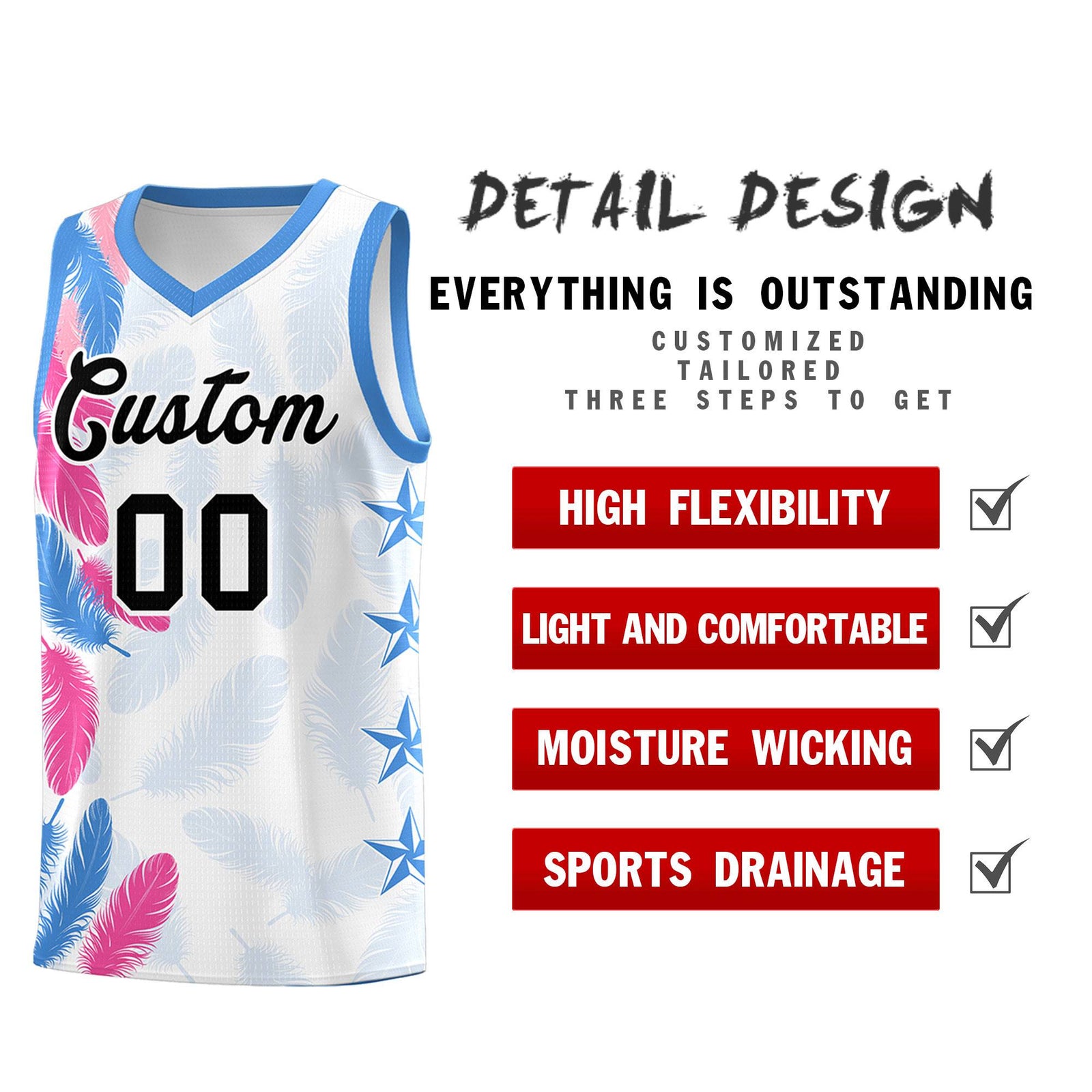 Custom Youth Basketball Jersey White Black Feather Series Sports Uniform
