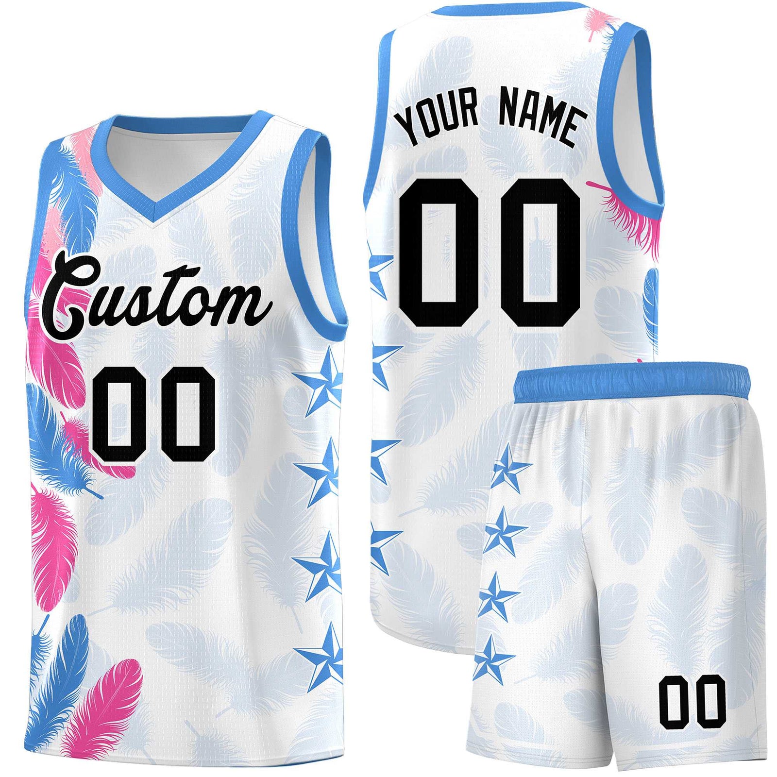 Custom Youth Basketball Jersey White Black Feather Series Sports Uniform