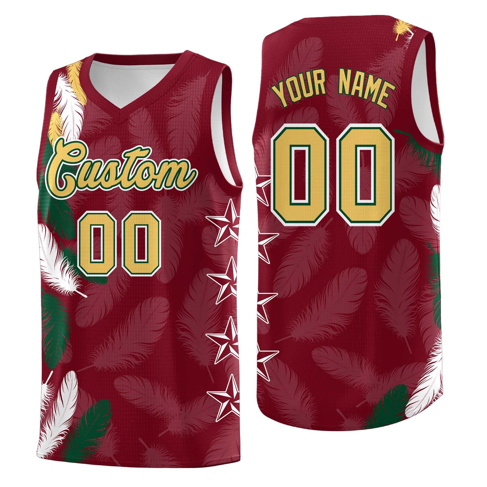 Custom Youth Basketball Jersey Crimson Old Gold Feather Series Sports Uniform