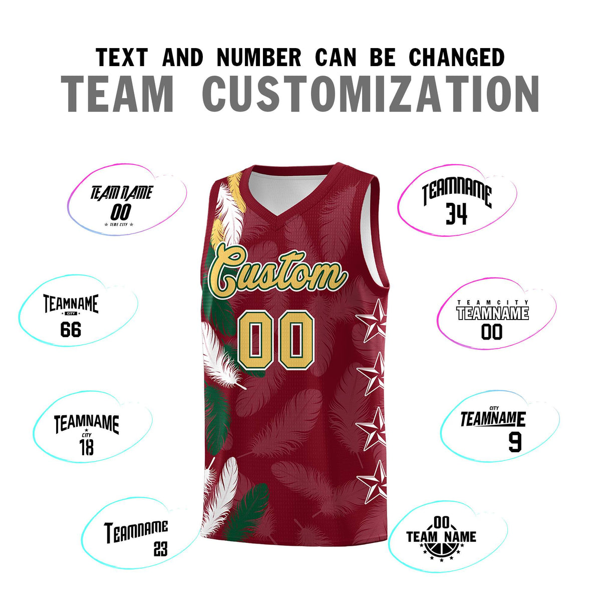 Custom Youth Basketball Jersey Crimson Old Gold Feather Series Sports Uniform