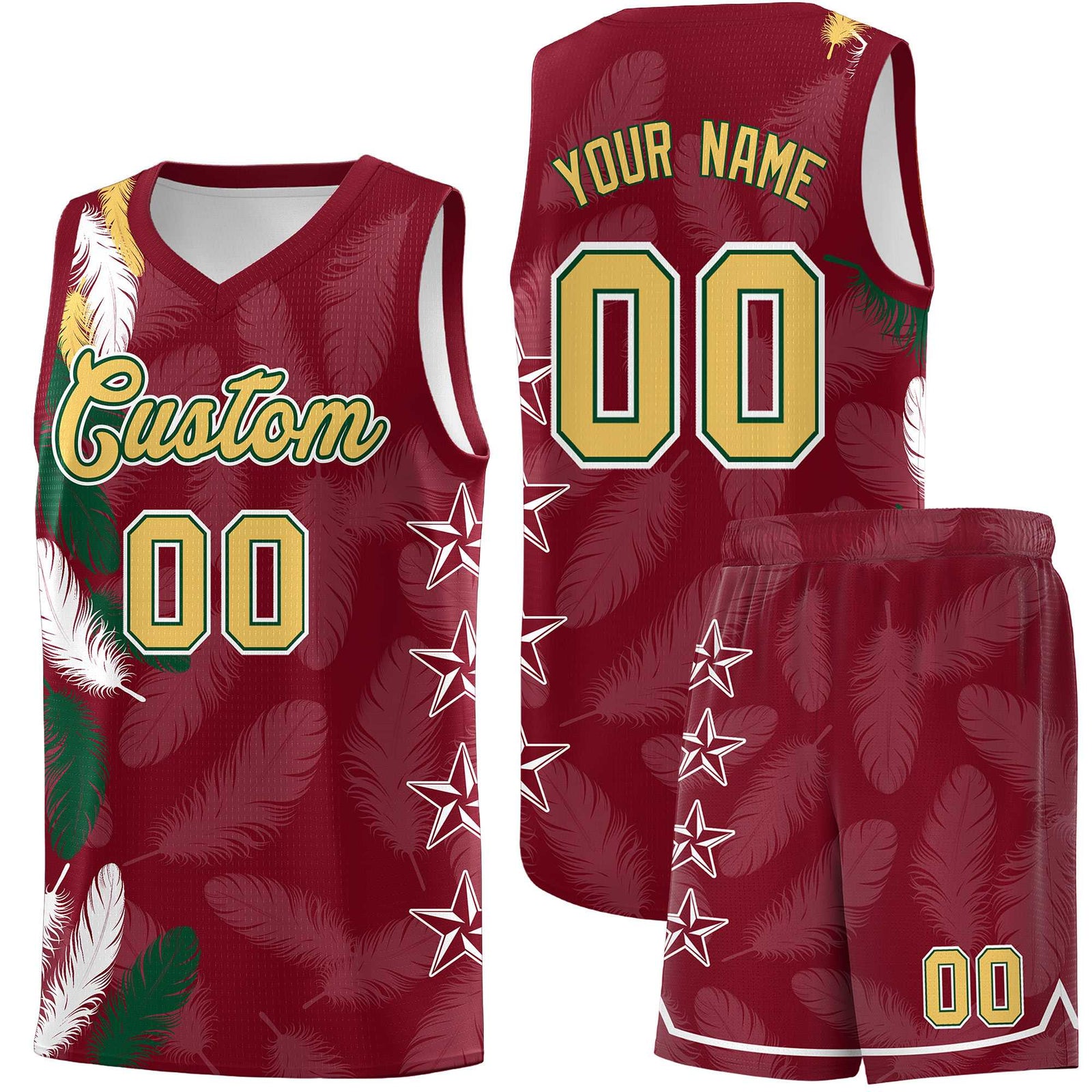 Custom Youth Basketball Jersey Crimson Old Gold Feather Series Sports Uniform