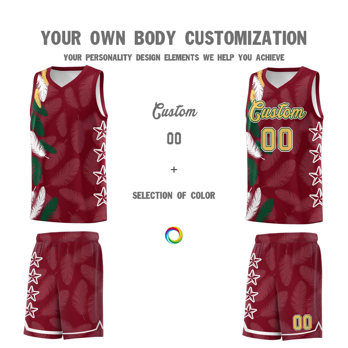 Custom Youth Basketball Jersey Crimson Old Gold Feather Series Sports Uniform