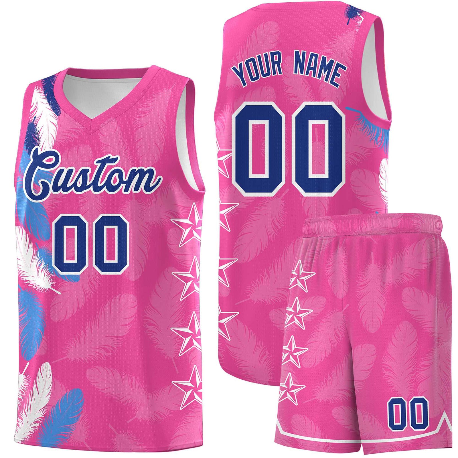 Custom Youth Basketball Jersey Pink Royal Feather Series Sports Uniform